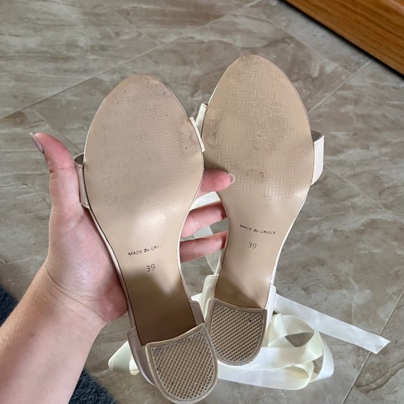 Ivory Block Heels With Satin Ribbon - Picture 7 of 7